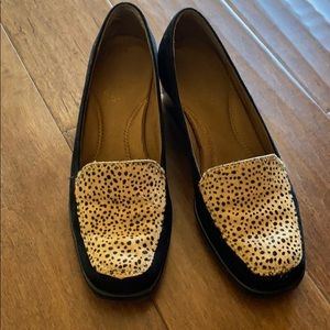 Leopard print and black suede loafers
